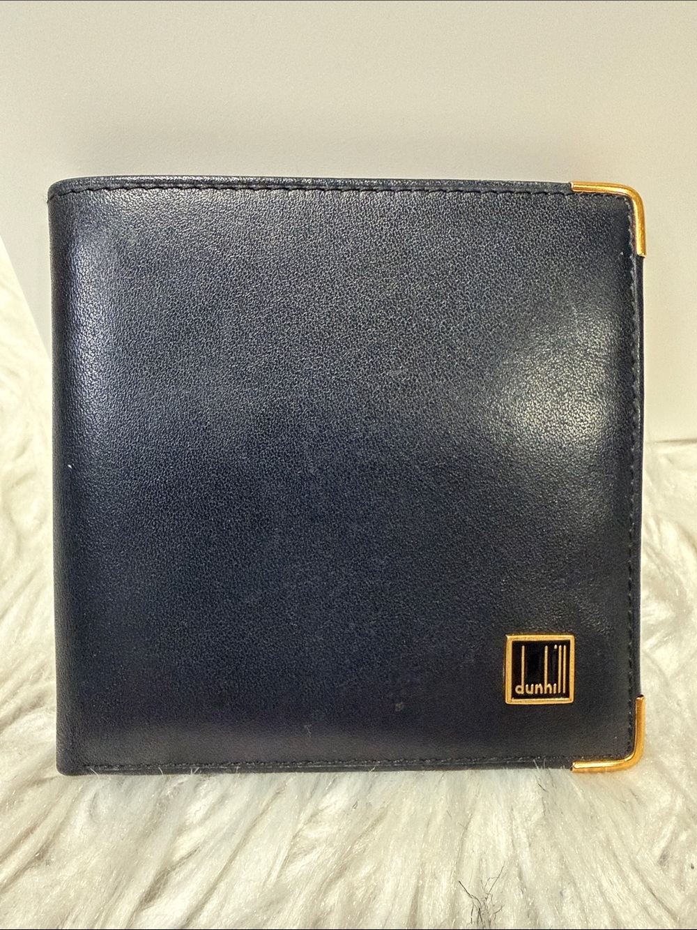 DUNHILL Black Leather Bifold Wallet with Gold Accents
